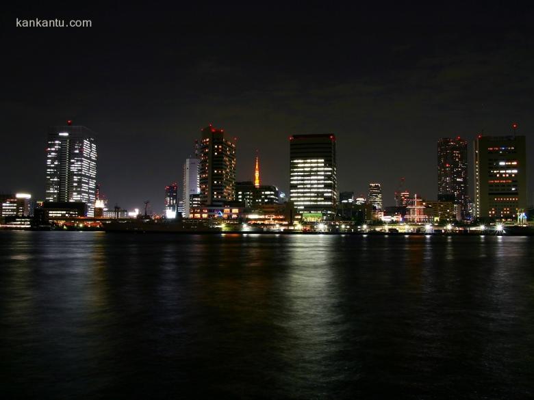 水中倒映的城市夜景