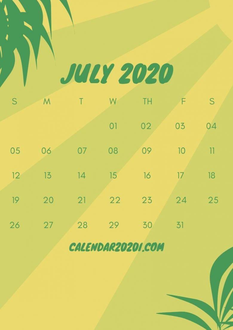 2020年7月日历