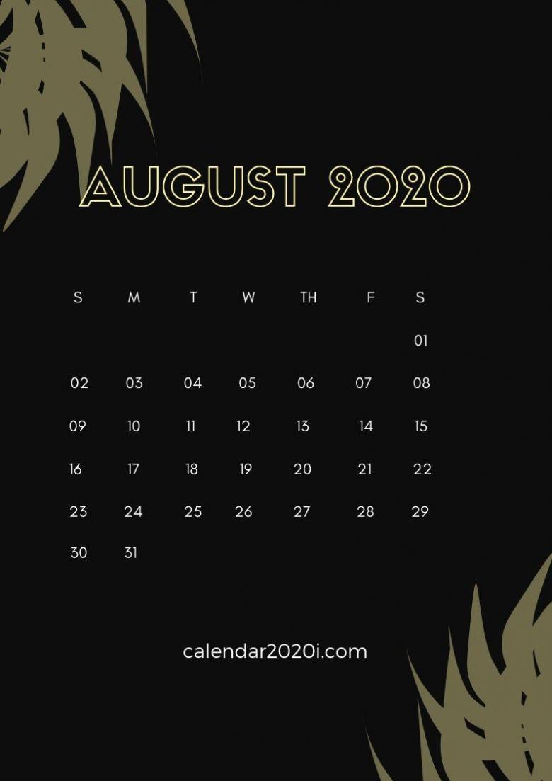 2020年8月日历