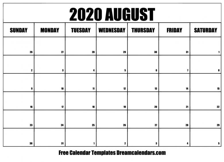 2020年8月日历