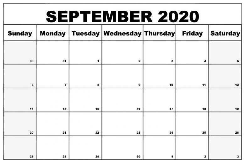 2020年9月日历