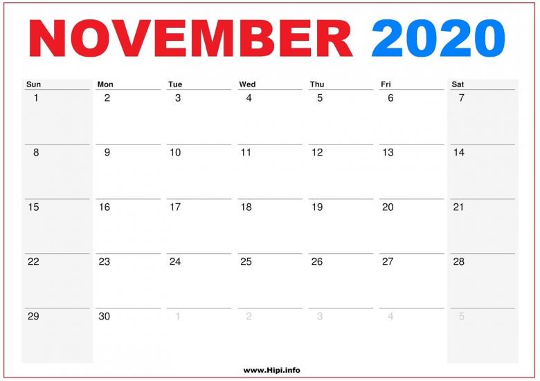 2020年11月日历
