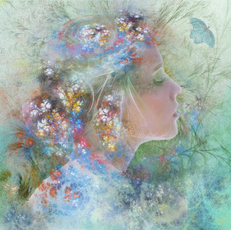 水墨美女肖像画