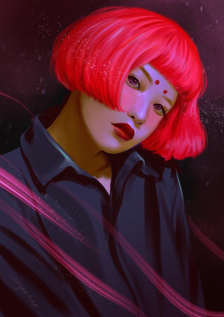 水墨美女肖像画
