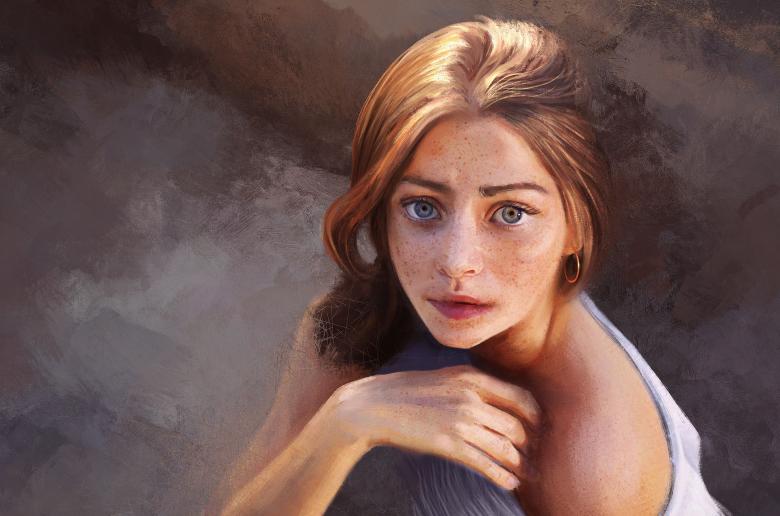 水墨美女肖像画