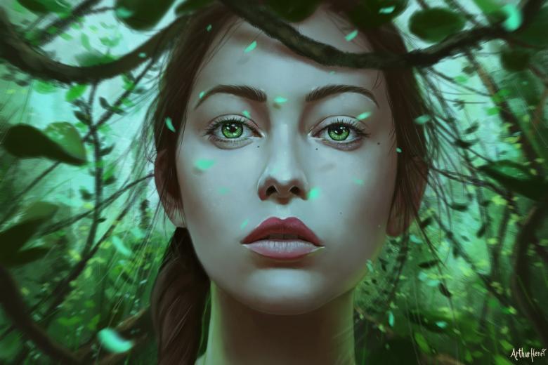 水墨美女肖像画