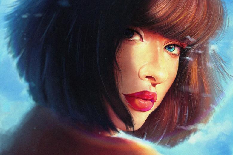 水墨美女肖像画