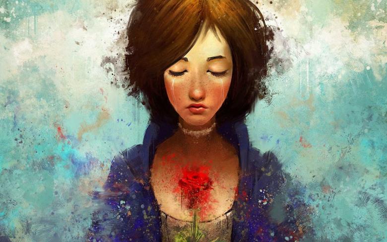 水墨美女肖像画