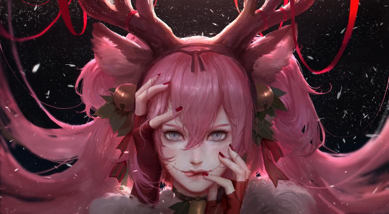 水墨美女肖像画