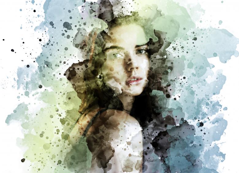 水墨美女肖像画