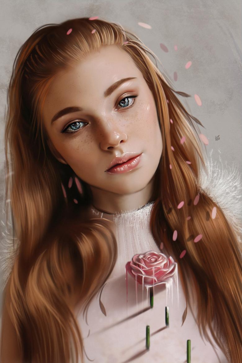 水墨美女肖像画