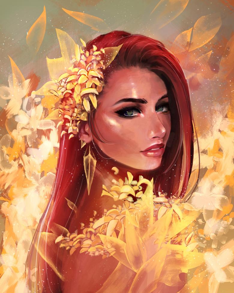 水墨美女肖像画