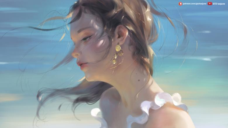 水墨美女肖像画