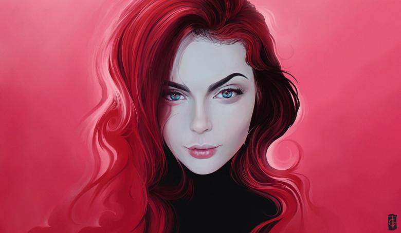 水墨美女肖像画