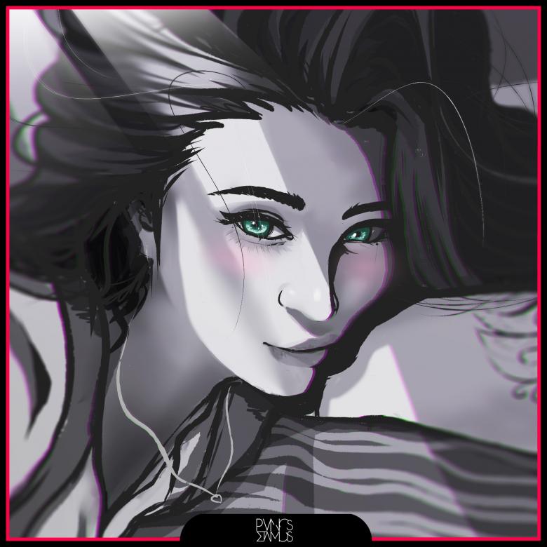 水墨美女肖像画