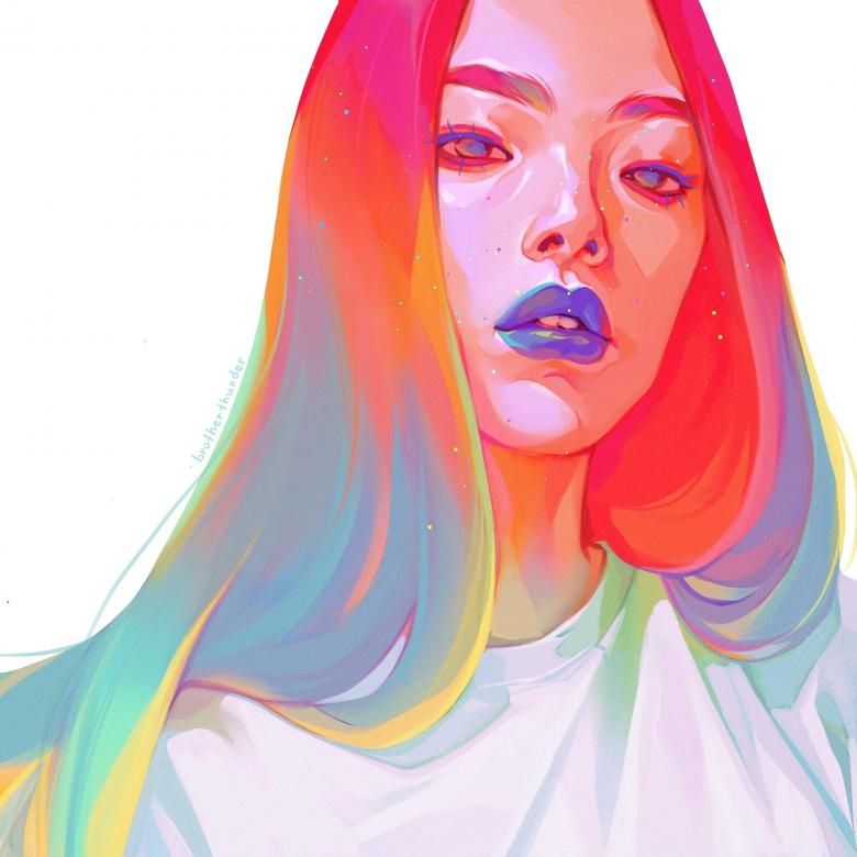 水墨美女肖像画