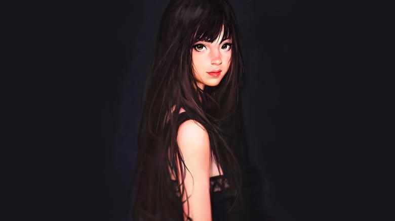 水墨美女肖像画