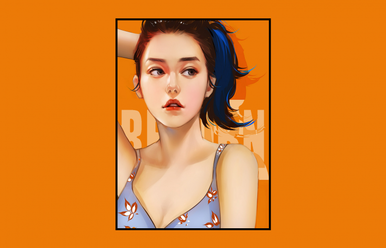 水墨美女肖像画