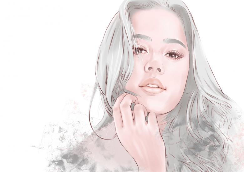 水墨美女肖像画