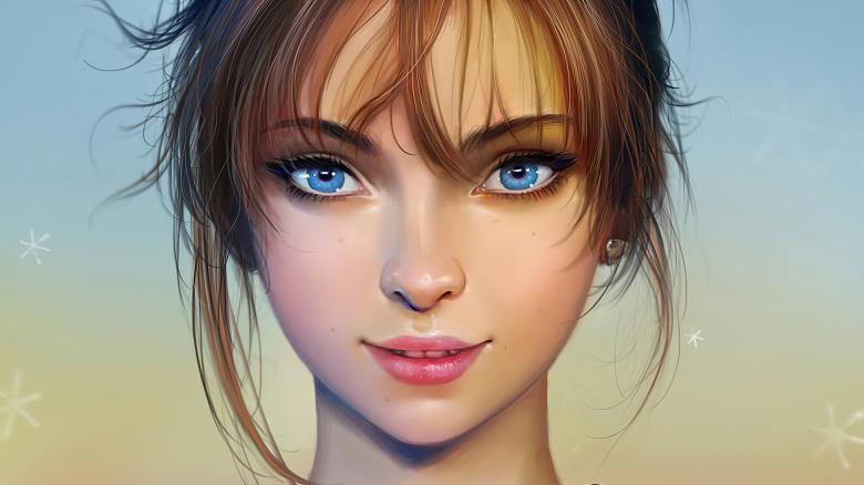 水墨美女肖像画