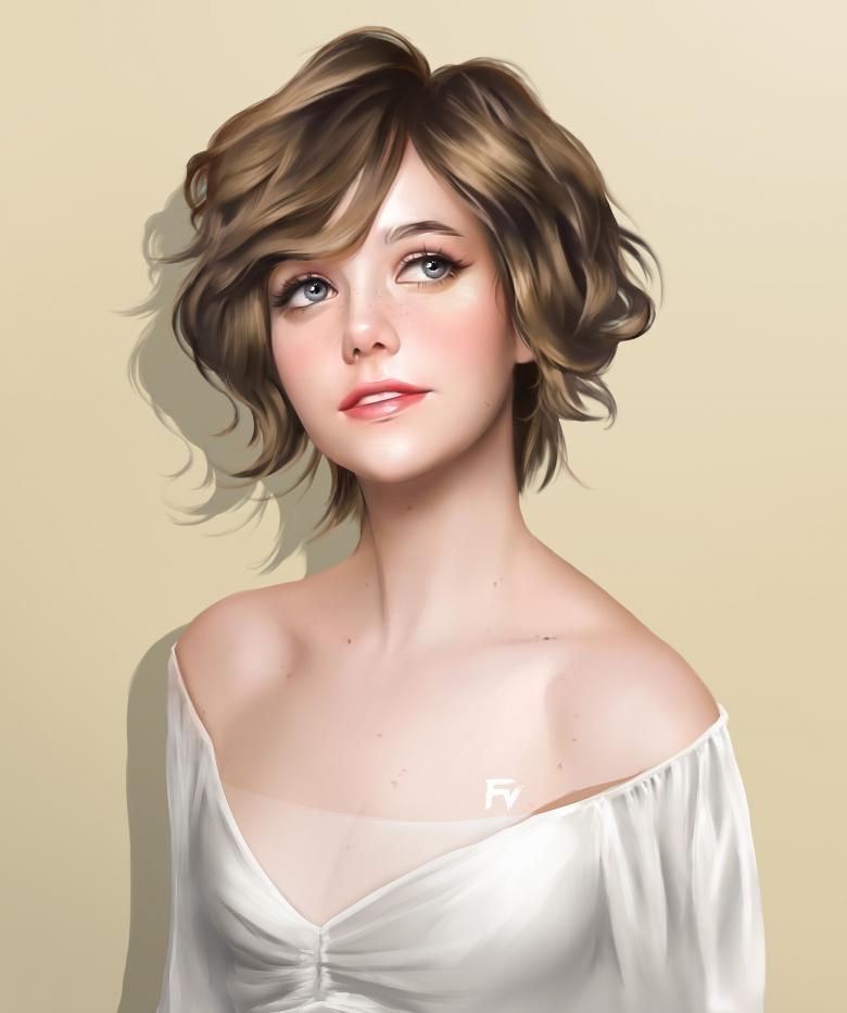 水墨美女肖像画