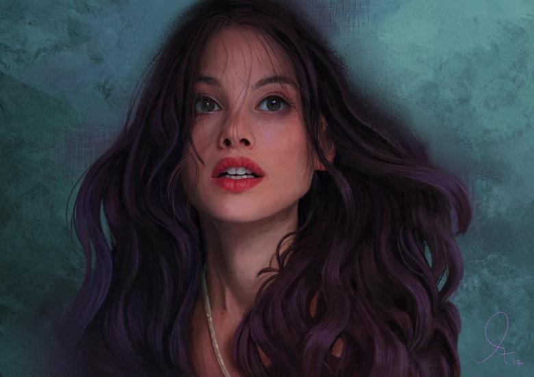 水墨美女肖像画