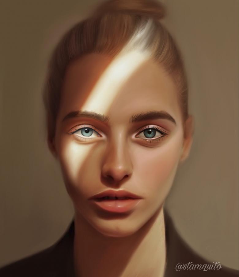 水墨美女肖像画