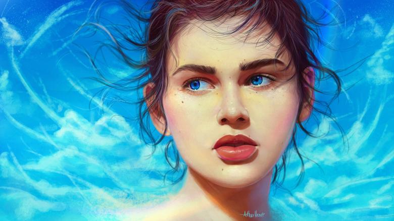 水墨美女肖像画
