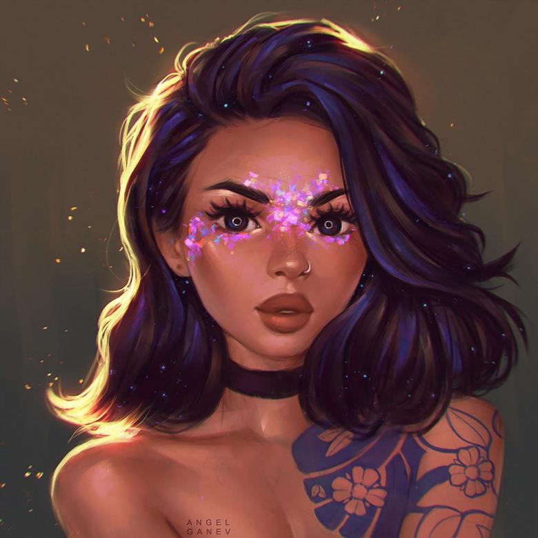 水墨美女肖像画