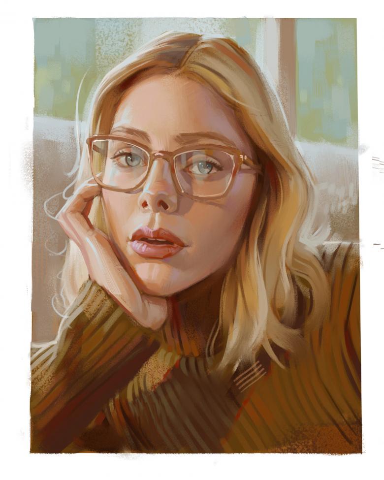水墨美女肖像画