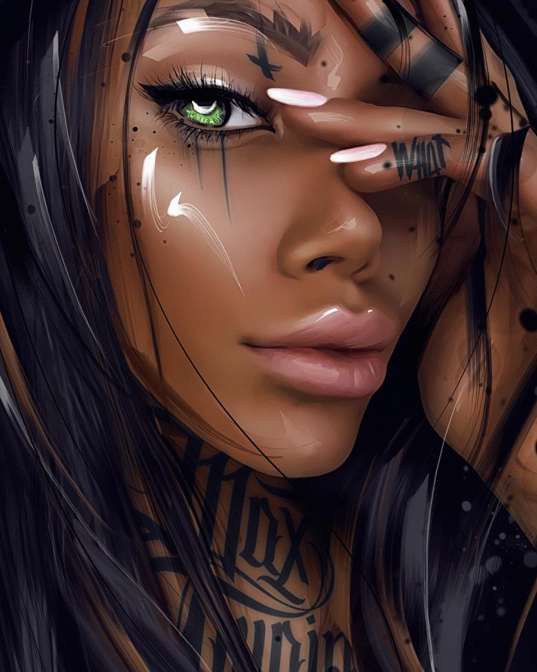水墨美女肖像画