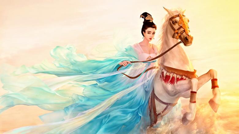 水墨美女肖像画
