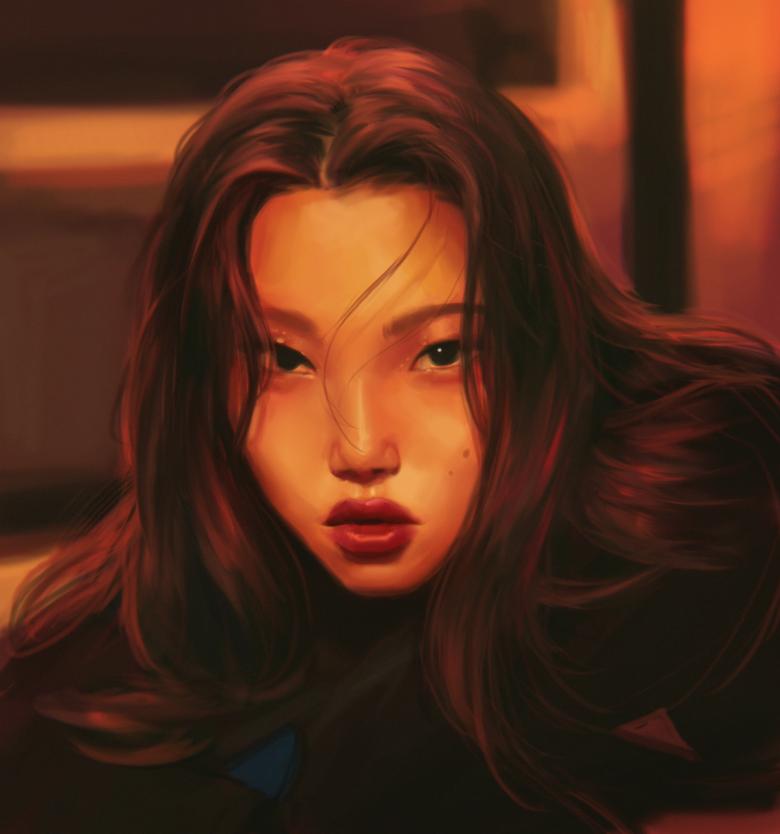 水墨美女肖像画