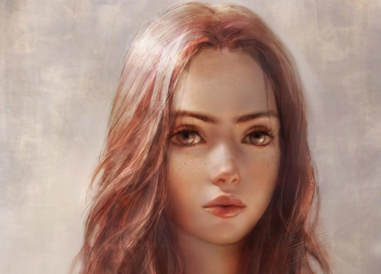 水墨美女肖像画