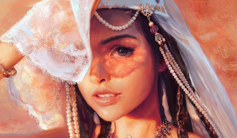 水墨美女肖像画