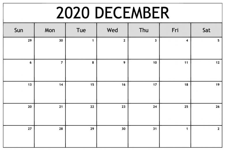 2020年12月日历