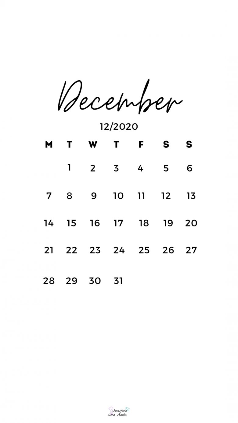 2020年12月日历