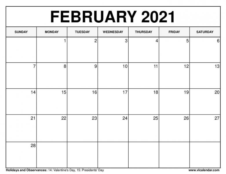 2021年2月日历